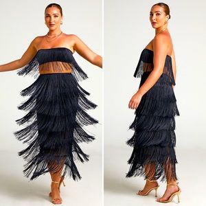 Showpo Black Fringe Two-Piece Dress